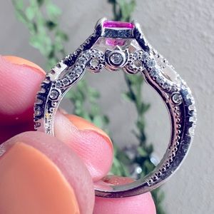 Ring bomb pink princess cut costume jewelry